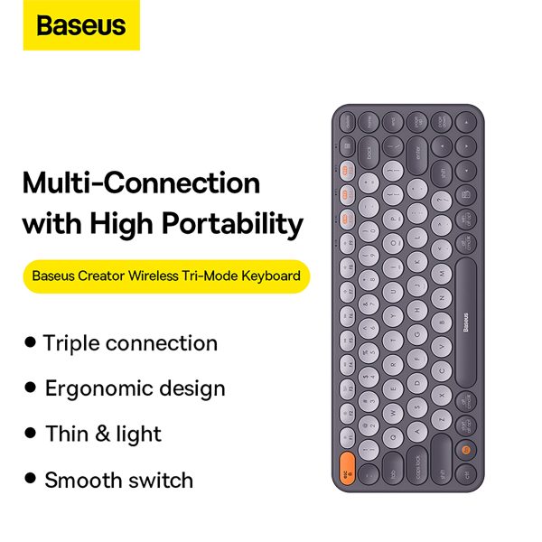 Baseus K01A Wireless Tri-Mode Keyboard - Frosted Gray - Image 4