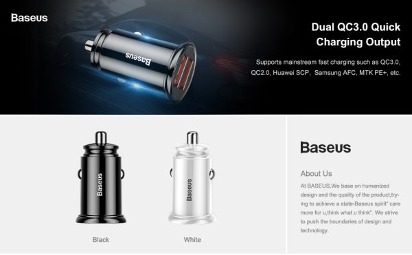 Baseus Circular Plastic Series 30W Dual USB QC3.0 Quick Car Charger Black - Image 11